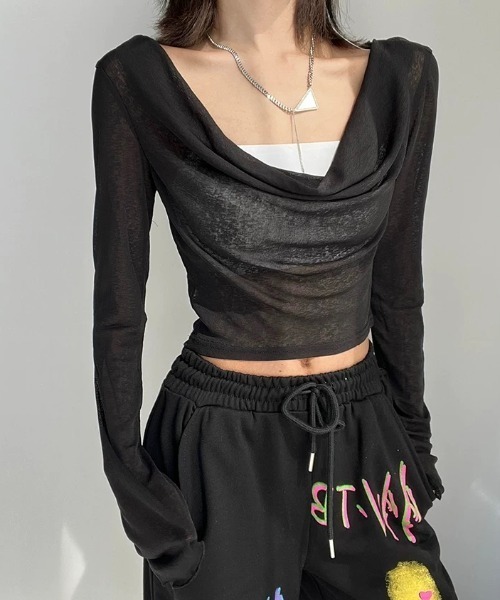 CELENA BEATS(セレナビーツ)の「シアー メロー フーディ カットソー(Tシャツ/カットソー・レディース・ホワイト/ブラック・S/M)」の1枚目の写真