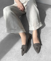 MAMIAN | ポインテッドトゥ ステッチリボンデザイン フラットパンプス(パンプス)