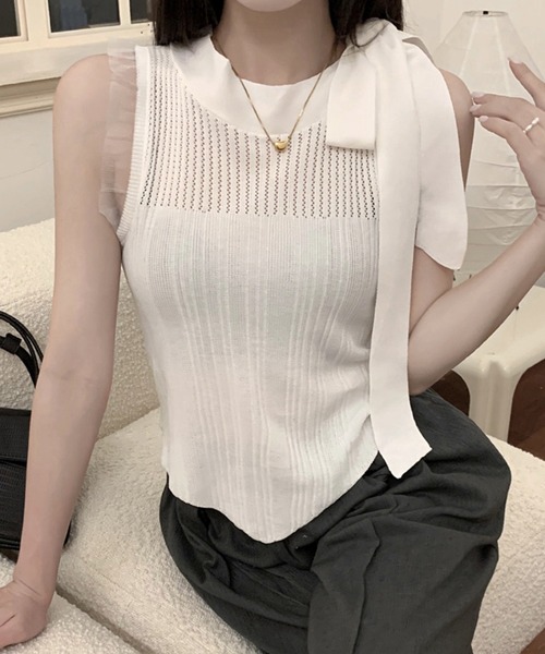 CHUL（チュル）の「肩リボンノースリーブトップス（その他トップス・レディース・ホワイト/アイボリー/ブラック・FREE）」の9枚目の写真