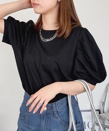 【二の腕カバー華奢見え 】ラウンドネックパフスリーブ半袖Tシャツ