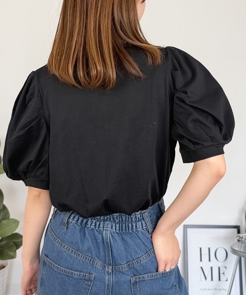 RCD(アールシーディー)の「【二の腕カバー華奢見え 】ラウンドネックパフスリーブ半袖Tシャツ(Tシャツ/カットソー・レディース・ブラック/ホワイト/ミント/チャコールグレー/グレイッシュベージュ・M-L/4L~5L/LL~3L)」の17枚目の写真