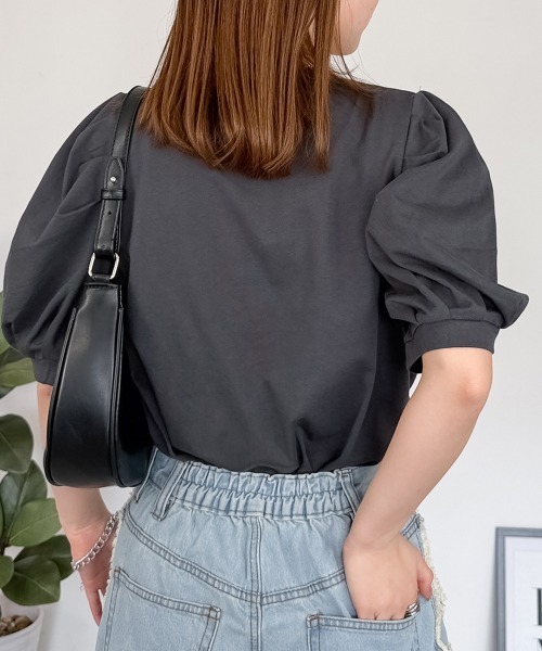 RCD(アールシーディー)の「【二の腕カバー華奢見え 】ラウンドネックパフスリーブ半袖Tシャツ(Tシャツ/カットソー・レディース・ブラック/ホワイト/ミント/チャコールグレー/グレイッシュベージュ・M-L/4L~5L/LL~3L)」の20枚目の写真