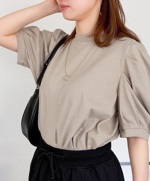 RCD(アールシーディー)の「【二の腕カバー華奢見え 】ラウンドネックパフスリーブ半袖Tシャツ(Tシャツ/カットソー・レディース・ブラック/ホワイト/ミント/チャコールグレー/グレイッシュベージュ・M-L/4L~5L/LL~3L)」の21枚目の写真