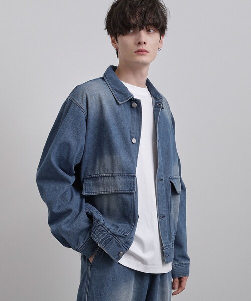 tk.TAKEO KIKUCHI（ティーケータケオキクチ）の「◆【上下2点セット】デニムブルゾン＋ワイドデニムパンツ（セットアップ・メンズ・ブルー/ダークグレー/ブラック・01/03/02）」の14枚目の写真