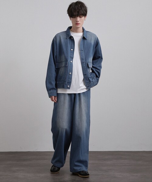 tk.TAKEO KIKUCHI（ティーケータケオキクチ）の「◆【上下2点セット】デニムブルゾン＋ワイドデニムパンツ（セットアップ・メンズ・ブルー/ダークグレー/ブラック・01/03/02）」の17枚目の写真