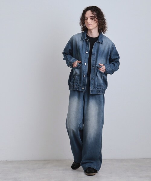 tk.TAKEO KIKUCHI（ティーケータケオキクチ）の「◆【上下2点セット】デニムブルゾン＋ワイドデニムパンツ（セットアップ・メンズ・ブルー/ダークグレー/ブラック・01/03/02）」の6枚目の写真