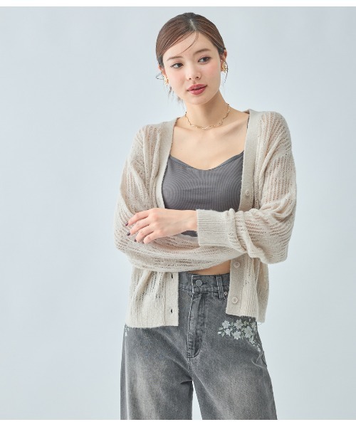 PEACH JOHN（ピーチジョン）の「透かしフラワーカーディガン（カーディガン/ボレロ・レディース・アイボリー/グレイッシュベージュ/ピンク・ONE SIZE）」の8枚目の写真