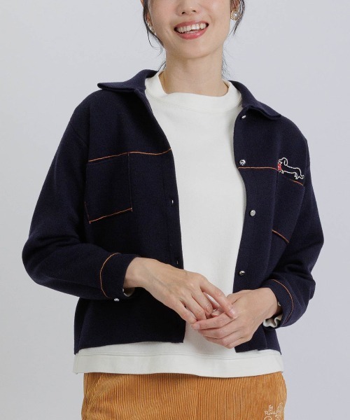 STUDIO PICONE(スタジオピッコーネ)の「ウール混ステッチニットジャケット(その他アウター・レディース・ベージュ/ネイビー/ホワイト・M/L)」の1枚目の写真