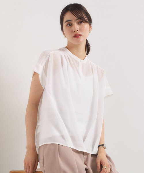 ITS'DEMO(イッツデモ)の「【手洗い可】シアー裾タックブラウス(シャツ/ブラウス・レディース・オフホワイト/ブラック/ダークブラウン/ブルー・00)」の1枚目の写真