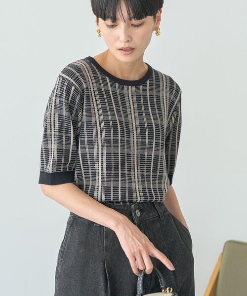 AMERICAN HOLIC（アメリカンホリック）の「チェック半袖ニットプルオーバー（ニット/セーター・レディース・ブラック/ライトベージュ・L/M）」の22枚目の写真