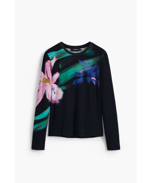 Desigual(デシグアル)の「水彩画風フローラル長袖Tシャツ ブラック(Tシャツ/カットソー・レディース・ブラック・M/L/XL/XS/S)」の1枚目の写真