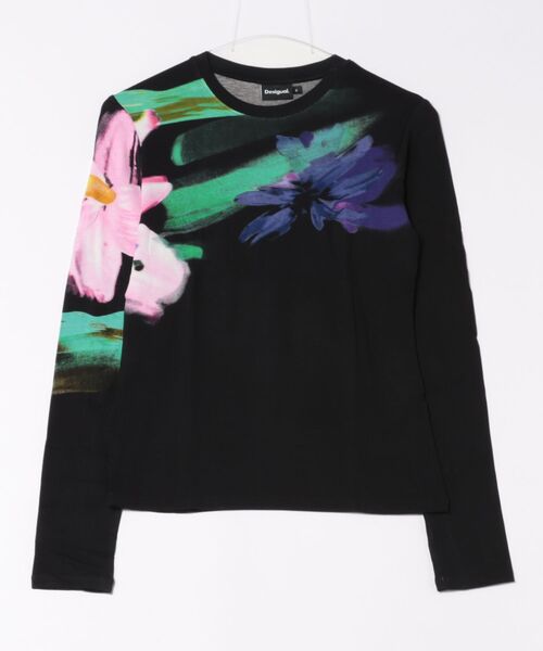 Desigual(デシグアル)の「水彩画風フローラル長袖Tシャツ ブラック(Tシャツ/カットソー・レディース・ブラック・M/L/XL/XS/S)」の7枚目の写真