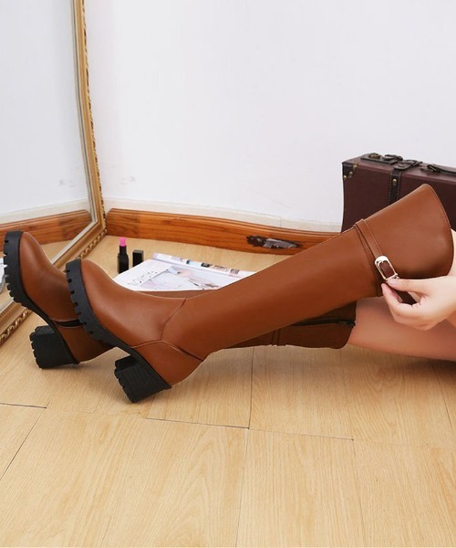 ブラックニーハイブーツ バックジッパー ベルト付き Amazon | [ZAI2] サイハイブーツ 22.0cm レディース セクシー