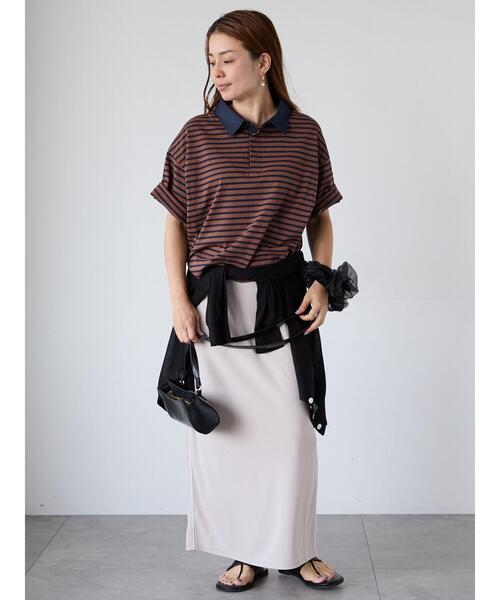 Lugnoncure(ルノンキュール)の「ボーダーラガーシャツ(その他トップス・レディース・ブラック/ベージュ/ブラウン・F)」の4枚目の写真