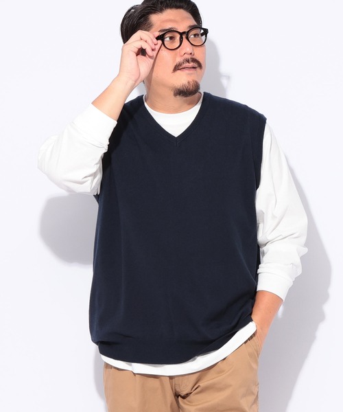 B&T CLUB(ビーティークラブ)の「B&T CLUB (ビーアンドティークラブ) ふわかる ウォッシャブル 12G 天竺編み Vネック ベスト(ベスト・メンズ・ネイビー/ダークグレー/ブラック・5L/4L/3L)」の2枚目の写真
