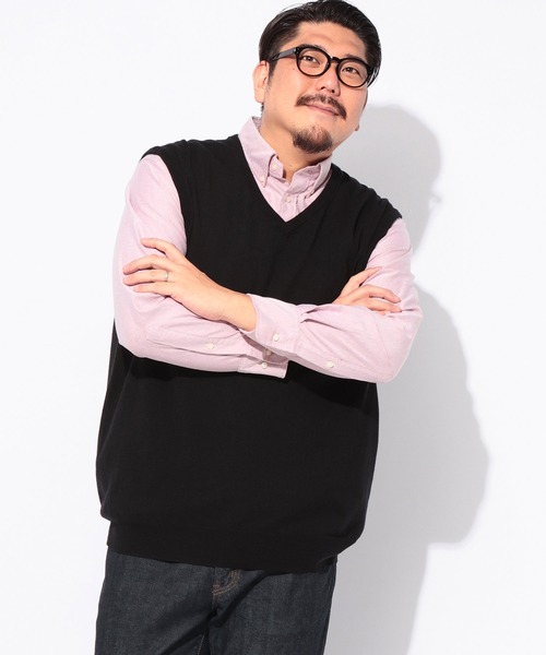 B&T CLUB(ビーティークラブ)の「B&T CLUB (ビーアンドティークラブ) ふわかる ウォッシャブル 12G 天竺編み Vネック ベスト(ベスト・メンズ・ネイビー/ダークグレー/ブラック・5L/4L/3L)」の1枚目の写真