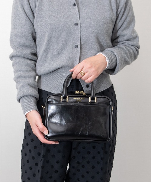CHRISTIAN VILLA(クリスチャンヴィラ)の「【CHRISTIAN VILLA】スクエアレザーハンドバッグ(Q56453)(ハンドバッグ・レディース・ダークブラウン/ブラック・ALL)」の1枚目の写真