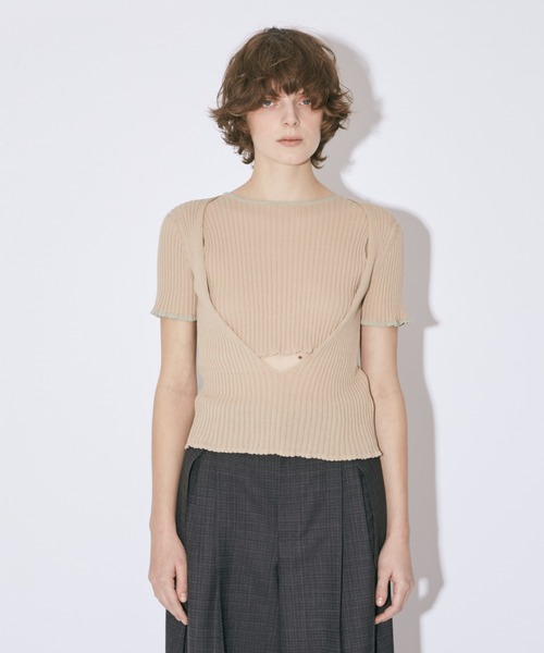 beautiful people（ビューティフルピープル）の「high gauge side-c rib pullover（ニット/セーター・レディース・イエロー×グリーン/ホワイト×ブラック/グリーン×オレンジ・38/36）」の3枚目の写真