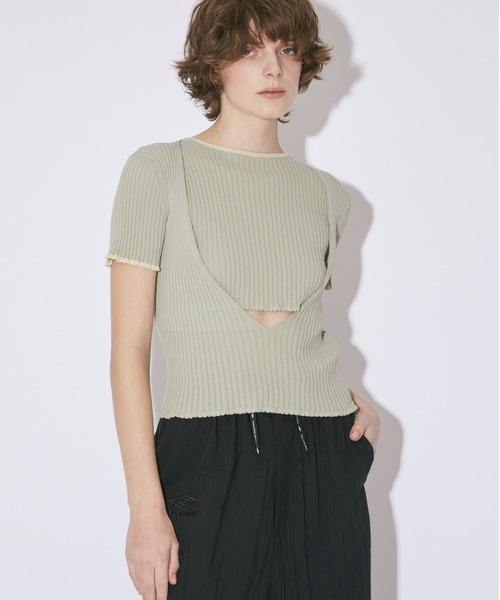 beautiful people（ビューティフルピープル）の「high gauge side-c rib pullover（ニット/セーター・レディース・イエロー×グリーン/ホワイト×ブラック/グリーン×オレンジ・38/36）」の4枚目の写真