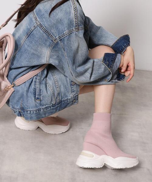 セール】スニーカーソールラインストーンニットブーツ（ブーツ