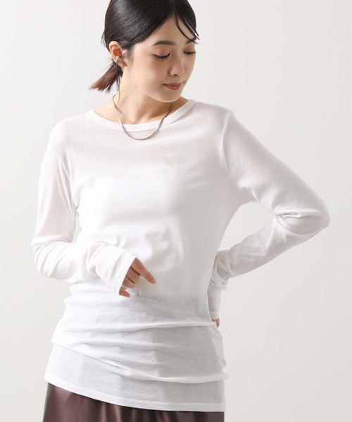 Munich（ミューニック）の「シアーリブクルーネックカットソー（Tシャツ/カットソー・レディース・ブラック/チャコールグレー/ホワイト・FREE）」の2枚目の写真