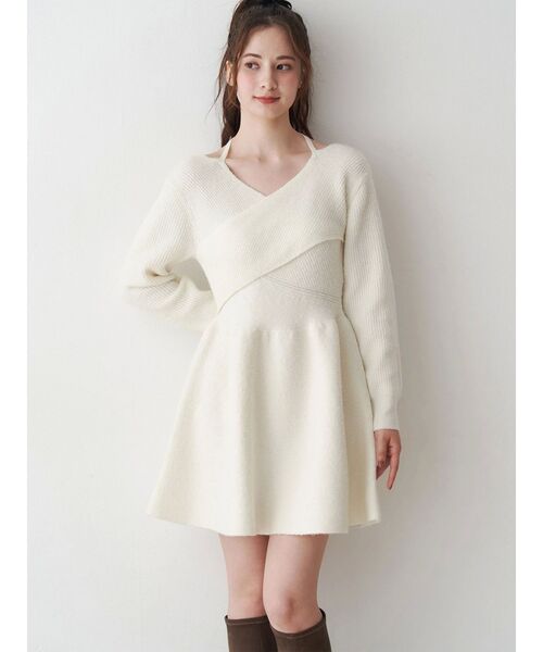 CALNAMUR(カルナムール)の「クロスデザインニットミニワンピース(ワンピース・レディース・オフホワイト/ライトグレー/ベージュ・FREE)」の12枚目の写真