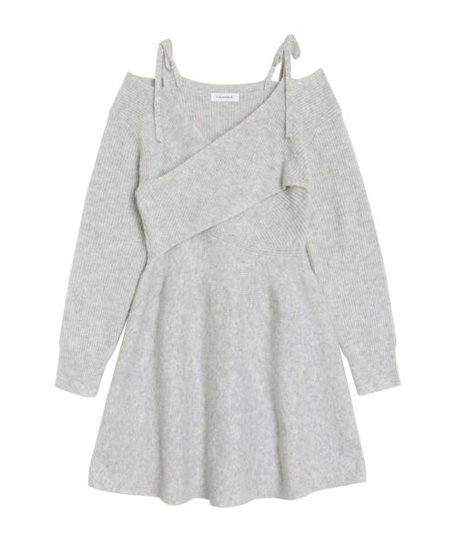 CALNAMUR（カルナムール）の「クロスデザインニットミニワンピース（ワンピース・レディース・ライトグレー/オフホワイト/ベージュ・FREE）」の3枚目の写真