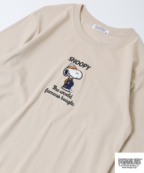 PEANUTS(ピーナッツ)の「PEANUTS サガラ刺繍長袖Tシャツ(Tシャツ/カットソー・メンズ・ブラック/オートミール/ベージュ/ネイビー/オフホワイト/サックスブルー・LL/L/M)」の3枚目の写真