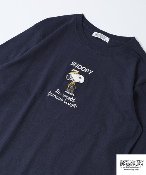 PEANUTS(ピーナッツ)の「PEANUTS サガラ刺繍長袖Tシャツ(Tシャツ/カットソー・メンズ・ブラック/オートミール/ベージュ/ネイビー/オフホワイト/サックスブルー・LL/L/M)」の5枚目の写真