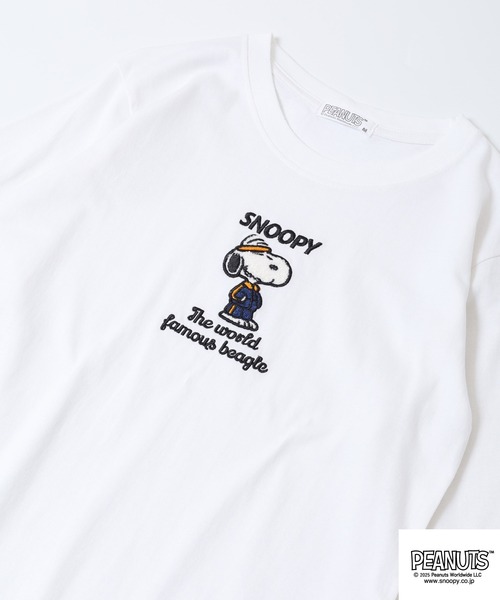 PEANUTS(ピーナッツ)の「PEANUTS サガラ刺繍長袖Tシャツ(Tシャツ/カットソー・メンズ・ブラック/オートミール/ベージュ/ネイビー/オフホワイト/サックスブルー・LL/L/M)」の1枚目の写真