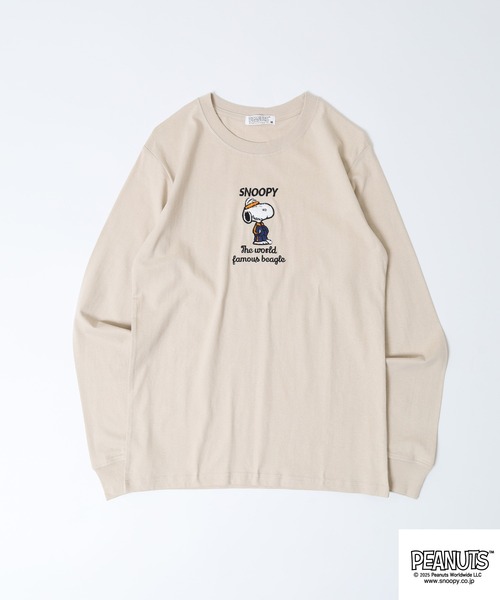 PEANUTS(ピーナッツ)の「PEANUTS サガラ刺繍長袖Tシャツ(Tシャツ/カットソー・メンズ・ブラック/オートミール/ベージュ/ネイビー/オフホワイト/サックスブルー・LL/L/M)」の18枚目の写真