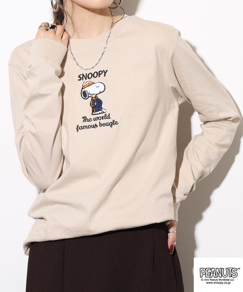 PEANUTS(ピーナッツ)の「PEANUTS サガラ刺繍長袖Tシャツ(Tシャツ/カットソー・メンズ・ブラック/オートミール/ベージュ/ネイビー/オフホワイト/サックスブルー・LL/L/M)」の7枚目の写真
