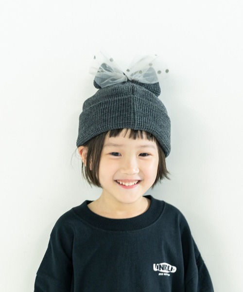LOWRYS FARM（ローリーズファーム）の「チュールリボンワッチ　587935（ニットキャップ/ビーニー・キッズ・レッド/ブラック/オフホワイト/グレー・FREE）」の4枚目の写真