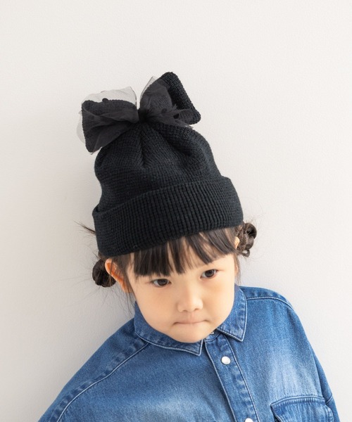 LOWRYS FARM（ローリーズファーム）の「チュールリボンワッチ　587935（ニットキャップ/ビーニー・キッズ・レッド/ブラック/オフホワイト/グレー・FREE）」の3枚目の写真