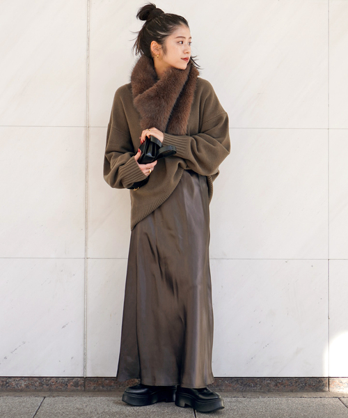 AP STUDIO サテンフレアスカート ベージュ エーピーストゥディオ クラシックサテンフレアスカート（ロング・マキシ丈スカート）｜AP