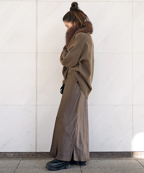 AP STUDIO サテンフレアスカート ベージュ エーピーストゥディオ クラシックサテンフレアスカート（ロング・マキシ丈スカート）｜AP