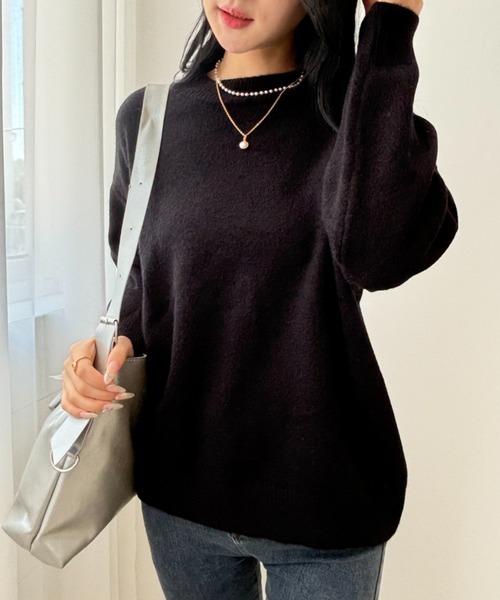 maison de LATIR（メゾンドラティール）の「ゆるふわ暖か万能ニットトップス（ニット/セーター・レディース・ブラック/ベージュ/イエロー/ピンク/オートミール・FREE）」の19枚目の写真