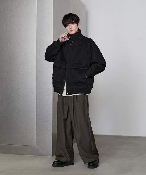 ETELIO（エテリオ）の「ウール混メルトンダービーブルゾン（ブルゾン・メンズ・ブラック/ワイン/チャコール/ライトグレー・S/M/L/XL）」の9枚目の写真