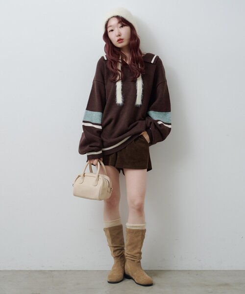 Kastane（カスタネ）の「【S.Mサイズ展開】スキッパーラインニットプルオーバー（ニット/セーター・レディース・ブラウン/アイボリー/ブラック・SMALL/MEDIUM）」の10枚目の写真