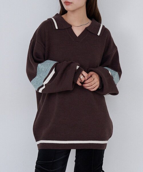 Kastane（カスタネ）の「【S.Mサイズ展開】スキッパーラインニットプルオーバー（ニット/セーター・レディース・ブラウン/アイボリー/ブラック・SMALL/MEDIUM）」の14枚目の写真