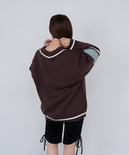 Kastane（カスタネ）の「【S.Mサイズ展開】スキッパーラインニットプルオーバー（ニット/セーター・レディース・ブラウン/アイボリー/ブラック・SMALL/MEDIUM）」の18枚目の写真