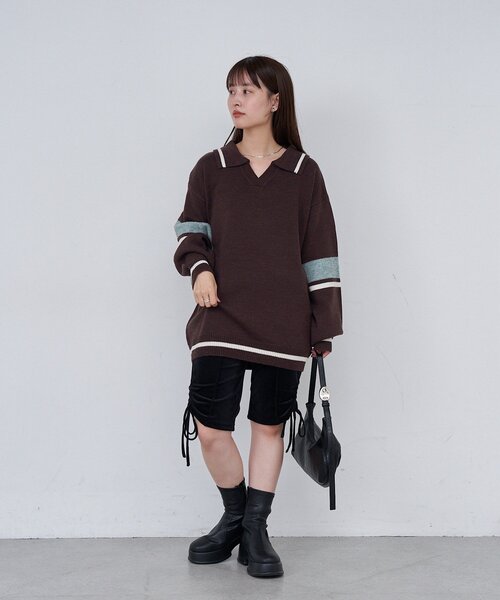 Kastane（カスタネ）の「【S.Mサイズ展開】スキッパーラインニットプルオーバー（ニット/セーター・レディース・ブラウン/アイボリー/ブラック・SMALL/MEDIUM）」の19枚目の写真