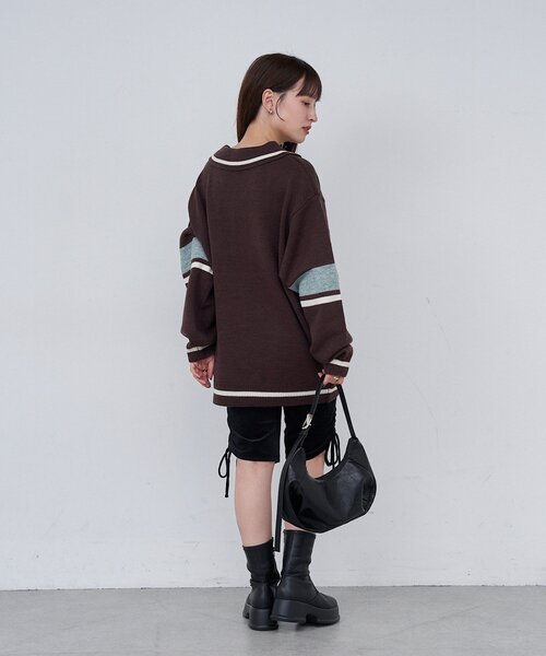 Kastane（カスタネ）の「【S.Mサイズ展開】スキッパーラインニットプルオーバー（ニット/セーター・レディース・ブラウン/アイボリー/ブラック・SMALL/MEDIUM）」の21枚目の写真