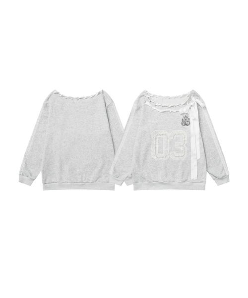 HOOK(フック)の「HOOK for girls リボンレースアップ カレッジナンバリング スウェット(スウェット・レディース・ブラック/ブルー/ライトグレー・MEDIUM)」の2枚目の写真