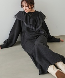 ワンピース　ブラック　Sサイズ　新品 DOVERS/TRツイル サイドプリーツワンピース -ゆとりのあるAライン