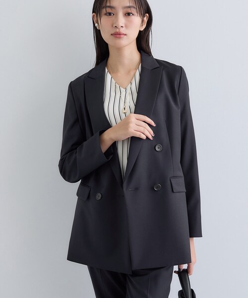 セール】【日本製／スーツ／通勤】シルクウールストレッチ ダブル