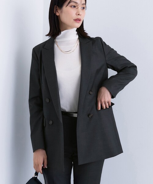 【タグ付】インディヴィ ダブルジャケット テーラード　通勤着40 洗濯可 セール】【日本製／スーツ／通勤】シルクウールストレッチ ダブル