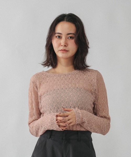 GLOBAL WORK(グローバルワーク)の「ストレッチ総レースプルオーバー長袖/580886(Tシャツ/カットソー・レディース・ブラック/ホワイト/ダークブラウン/コーラルピンク/ダークグレー/ホワイト系その他3・LARGE/MEDIUM/SMALL/X-LARGE)」の6枚目の写真