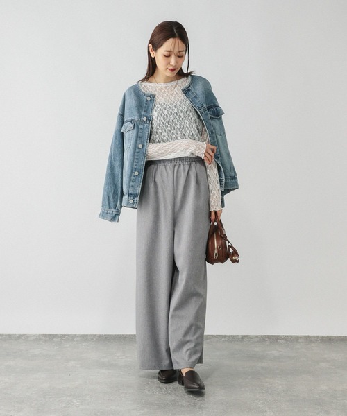 GLOBAL WORK（グローバルワーク）の「ストレッチ総レースプルオーバー長袖/580886（Tシャツ/カットソー・レディース・ブラック/ホワイト・LARGE/MEDIUM）」の3枚目の写真