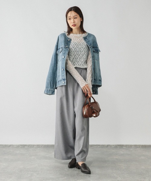 GLOBAL WORK（グローバルワーク）の「ストレッチ総レースプルオーバー長袖/580886（Tシャツ/カットソー・レディース・ブラック/ホワイト・LARGE/MEDIUM）」の4枚目の写真